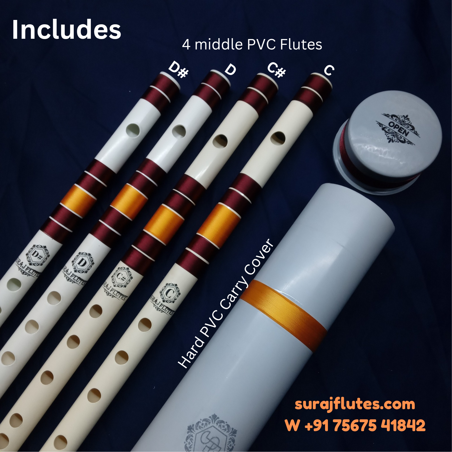 Combo Set for Beginners - D Sharp, D, C sharp, C middle (4Flutes with 1 Hard PVC Carry Case) - SURAJ FLUTES